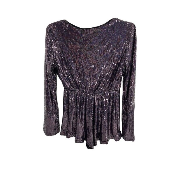 Honey Punch Purple Sequin Short Romper Size Small Holiday Party Long Sleeve - Picture 2 of 8